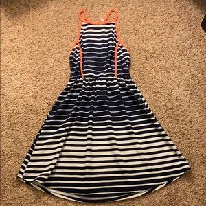 Size small blue and white striped with coral